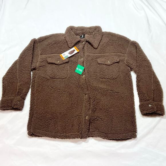 32° Heat Cardigan Sweater Button Up Jacket Sherpa Women XL XXL Brown New - Picture 1 of 7
